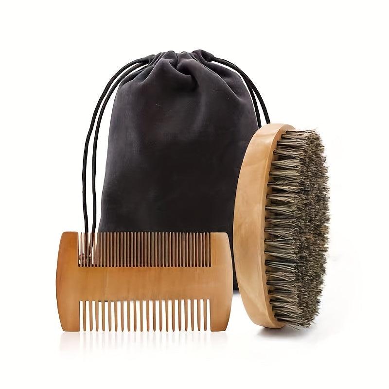 Beard Brush & Comb Set Boar Bristle Brush Wooden Comb