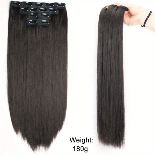 4pcs Set 55-88cm Hair Extensions Clips Straight Synthetic Fiber Hair Pieces