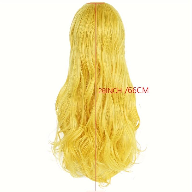 Princess Peach Wig Long Curly Cosplay Synthetic Wig With Bangs & 1pc Wig Cap
