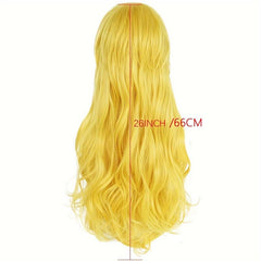 Princess Peach Wig Long Curly Cosplay Synthetic Wig With Bangs & 1pc Wig Cap