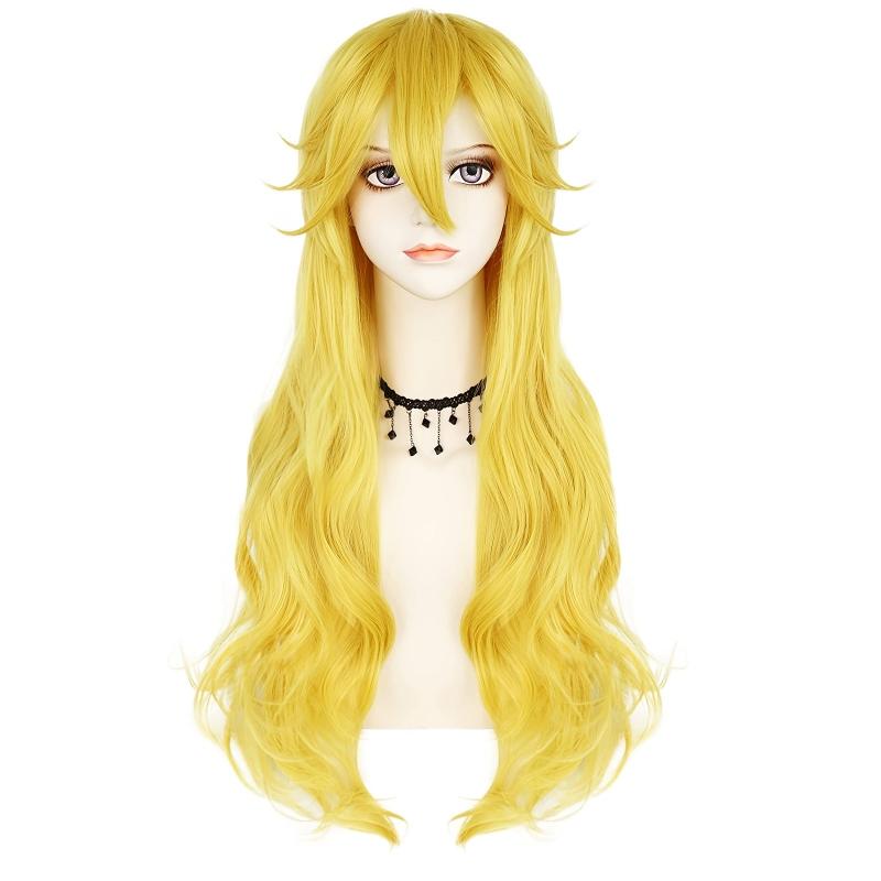 Princess Peach Wig Long Curly Cosplay Synthetic Wig With Bangs & 1pc Wig Cap