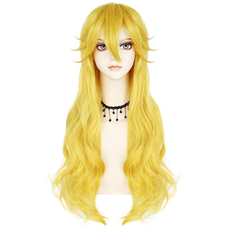 Princess Peach Wig Long Curly Cosplay Synthetic Wig With Bangs & 1pc Wig Cap