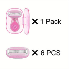 5-Layer Pink Drop Shaped Women's Shaving Razor with Storage Box