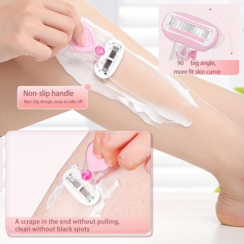 5-Layer Pink Drop Shaped Women's Shaving Razor with Storage Box