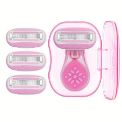 5-Layer Pink Drop Shaped Women's Shaving Razor with Storage Box