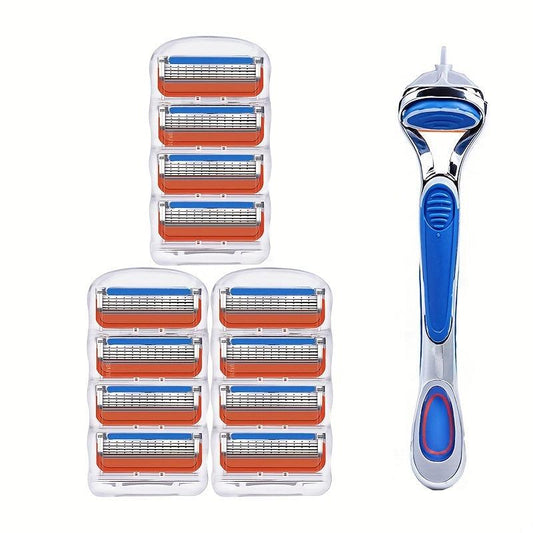 Vintage 5-Layer Manual Razor Set with 12-24 Refills - Stainless Steel