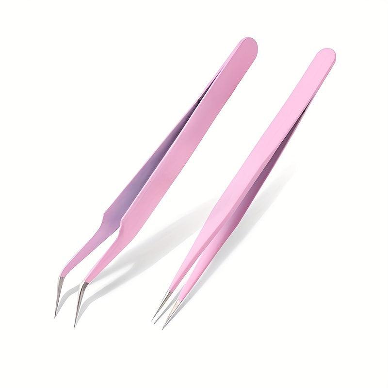 2 Pcs Portable Anti Static Tweezers Set for Eyelash Extension Eyebrow
