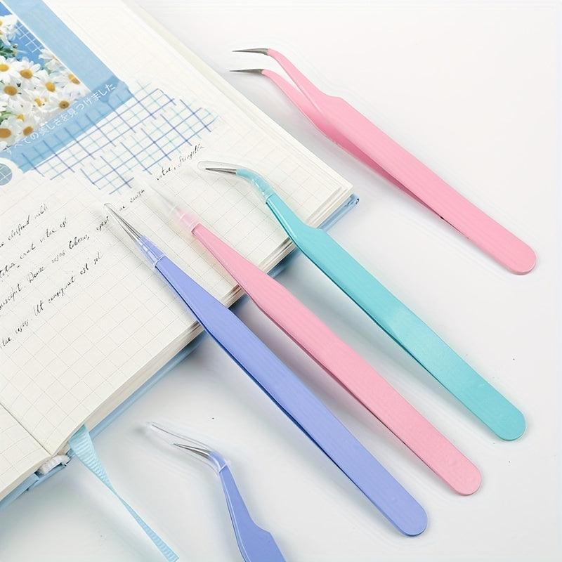 2 Pcs Portable Anti Static Tweezers Set for Eyelash Extension Eyebrow