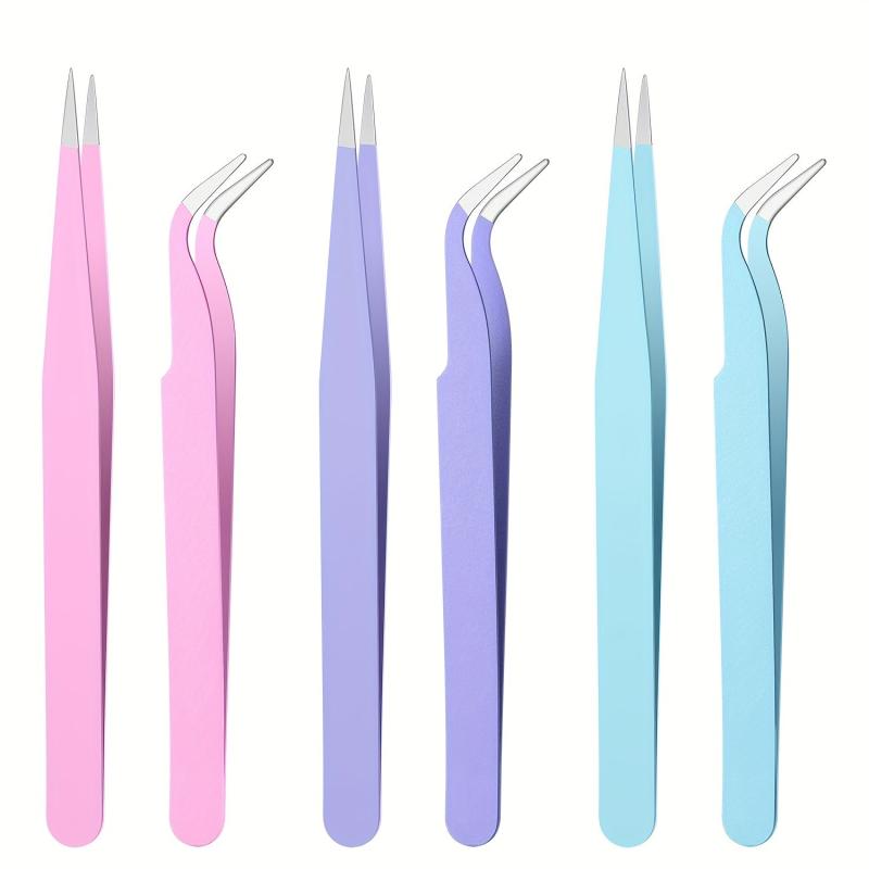 2 Pcs Portable Anti Static Tweezers Set for Eyelash Extension Eyebrow