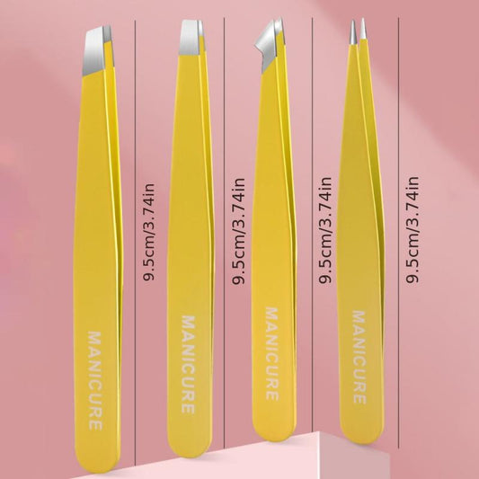 4 in 1 Professional Stainless Steel Eyebrow Tweezers Set