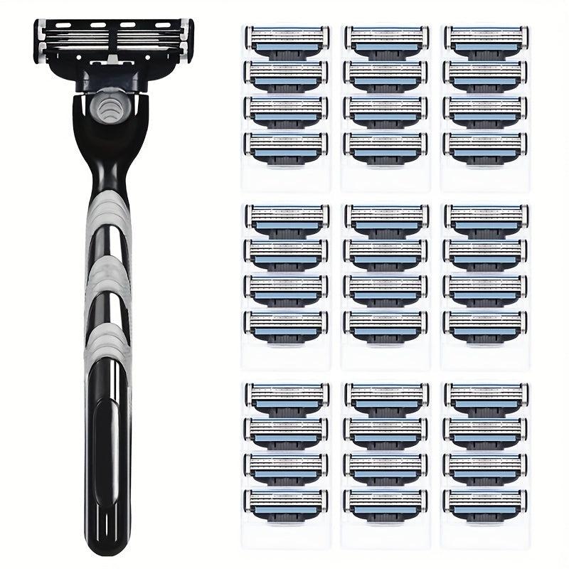 3-Layer Safety Razor Set with 36 Blades & Holder - Stainless Steel Shaving Kit