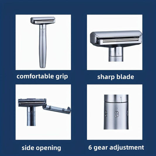Shaving Kit 5 Blade Refills & Blade Cover Easy Grip Handle Shaving Starter Set