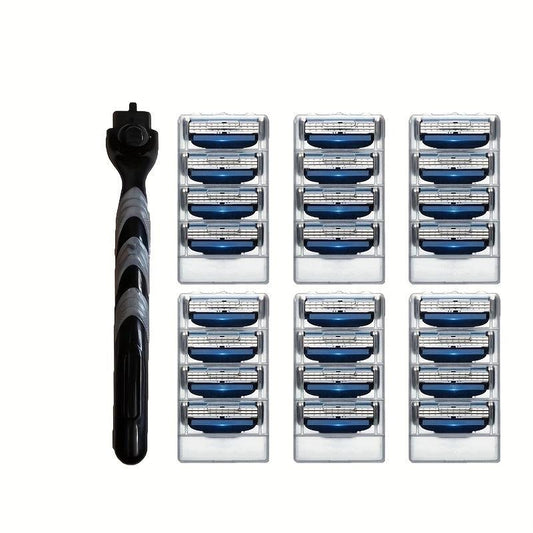 3-Layer Safety Razor Set with Reusable Blades for Men's Shaving