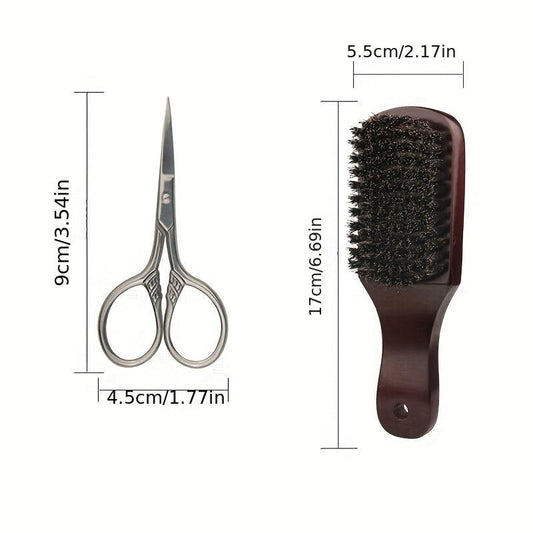 Beard Grooming Kit with Brush, Comb, Scissors, Razor, Bag