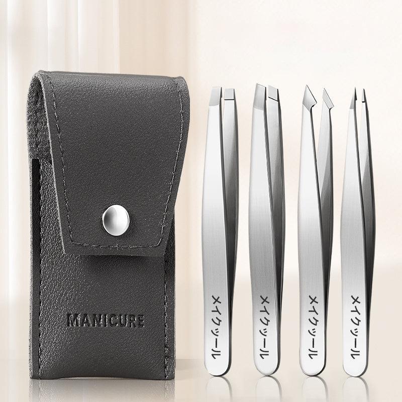 4-In-1 Stainless Steel Eyebrow Tweezers Set