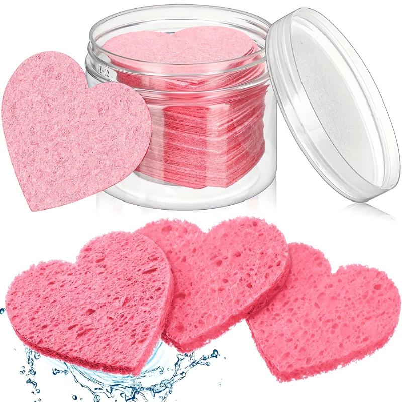 20pcs Heart Shape Facial Sponges Natural Sponge Pads Exfoliating Makeup Removal