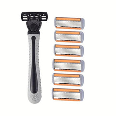 6-Layer Stainless Steel Shaving Razor Blade Set with 1 Holder & 6 Blades