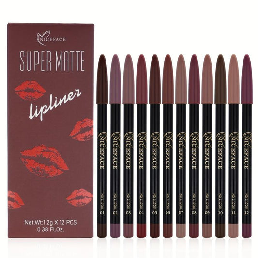 12pcs Lipstick Set Matte Dewy Finish Waterproof Lip Liner