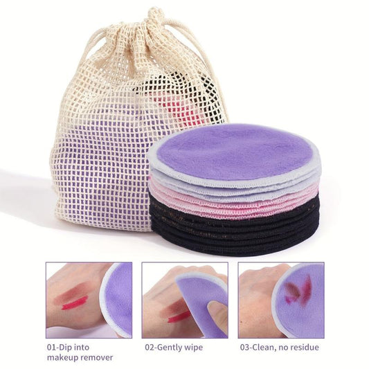 12pcs Colorful Makeup Remover Towel Mesh Bag Soft and Reusable Washable Puff