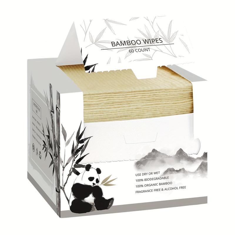 Bamboo Disposable Face Towel Biodegradable Large Dry Face Wipes 60 Count Box