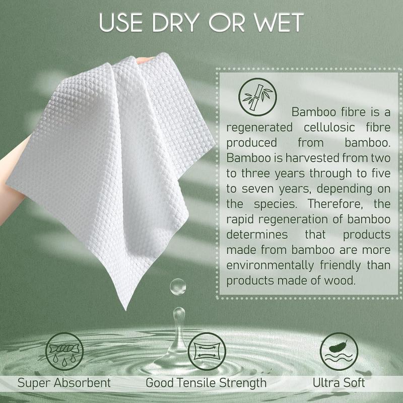 2 Pack Bamboo Disposable Face Towels Biodegradable Large Dry Face Wipes
