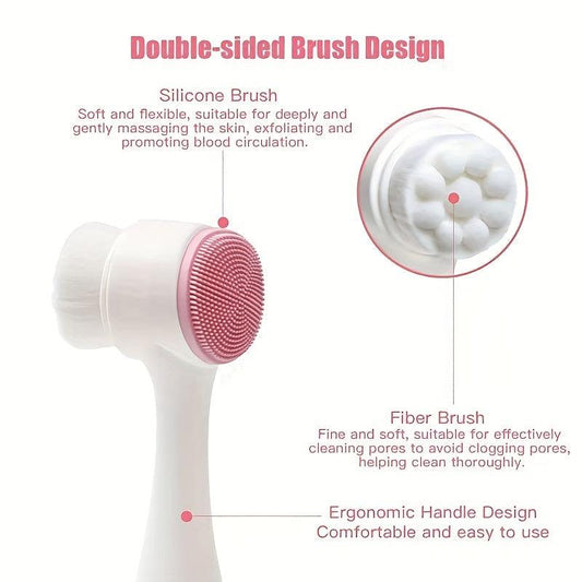 Manual Facial Cleansing Brush Double Headed Skin Care Face Brush Silicone Pink