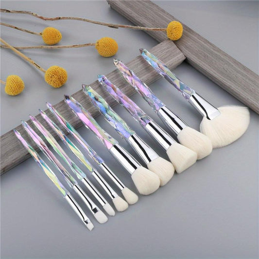 Crystal Handle Makeup Brush Set 10pcs Synthetic Bristles Powder Foundation Blush