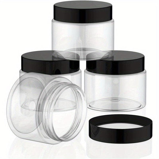 4 Clear Wide Mouth Plastic Jars With Lids For Travel Storage