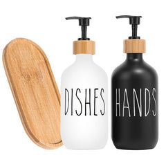 Farmhouse Hand & Dish Soap Dispenser Set - Refillable Pump for Kitchen
