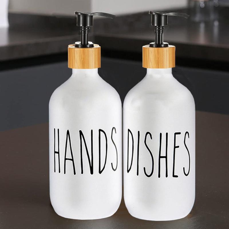 Farmhouse Hand & Dish Soap Dispenser Set - Refillable Pump for Kitchen