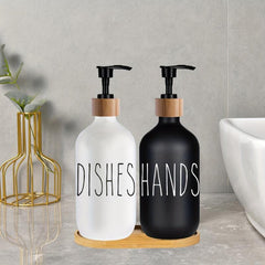 Farmhouse Hand & Dish Soap Dispenser Set - Refillable Pump for Kitchen