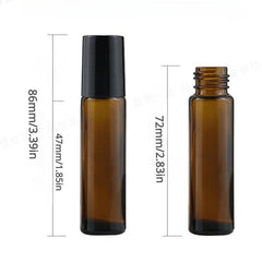 10pcs 10ml Amber Glass Roller Bottles Stainless Steel Roller Balls Caps Travel