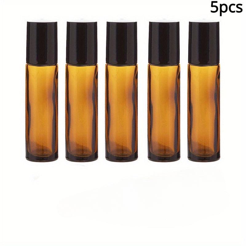 10pcs 10ml Amber Glass Roller Bottles Stainless Steel Roller Balls Caps Travel