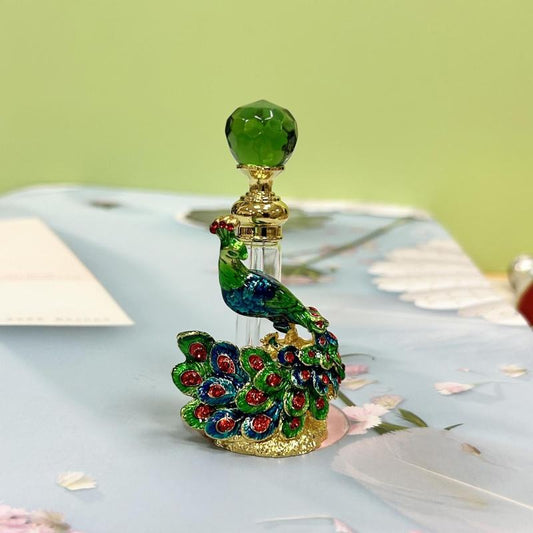 Antique Peacock Perfume Bottle Vintage Decorative Crystal Vials