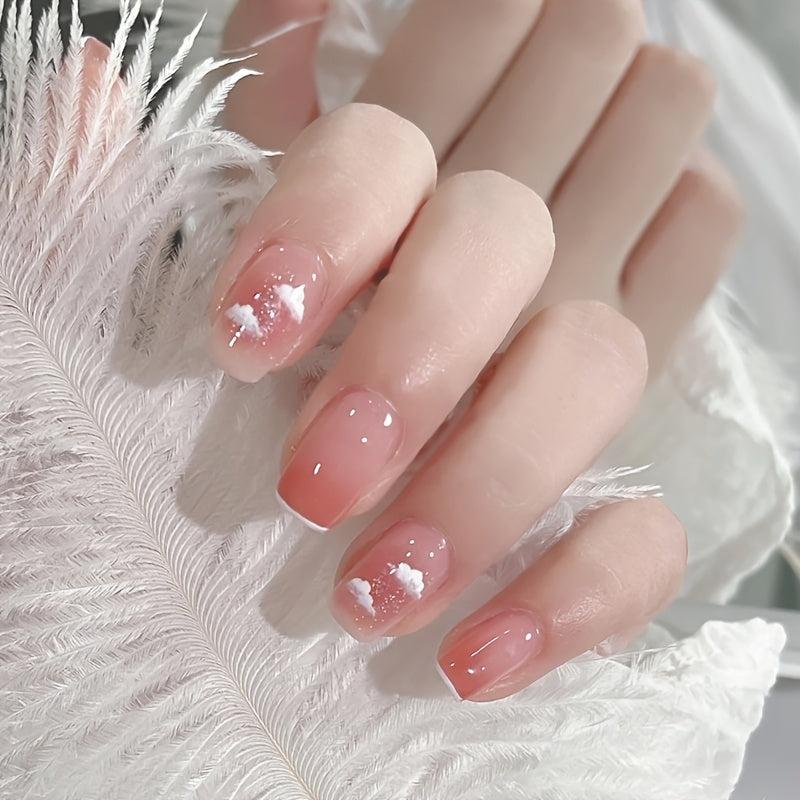 24 pcs Pink Cloudy Press On Nails Easy to Apply and Remove False Nails