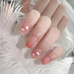 24 pcs Pink Cloudy Press On Nails Easy to Apply and Remove False Nails