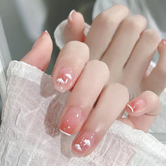 24 pcs Pink Cloudy Press On Nails Easy to Apply and Remove False Nails