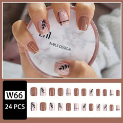24 pcs Short Square Leaf Line Press On Nails Full Cover Acrylic False Nails