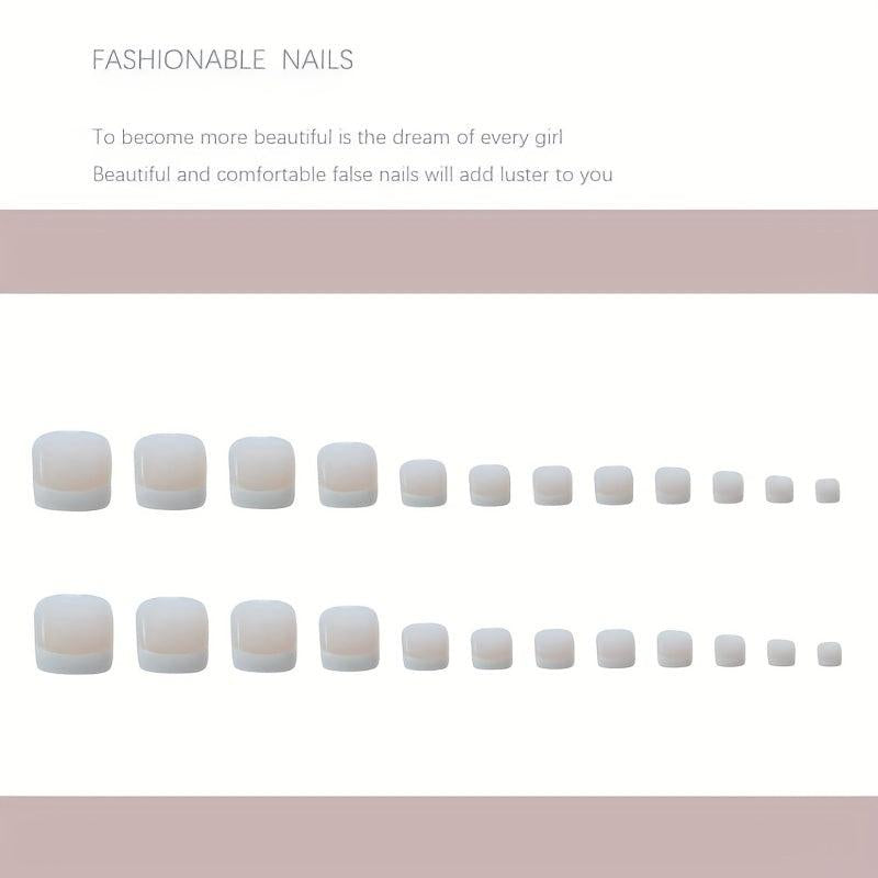 24pcs Nude French Tips Press On Toenail Nails Short Square Acrylic Toenails