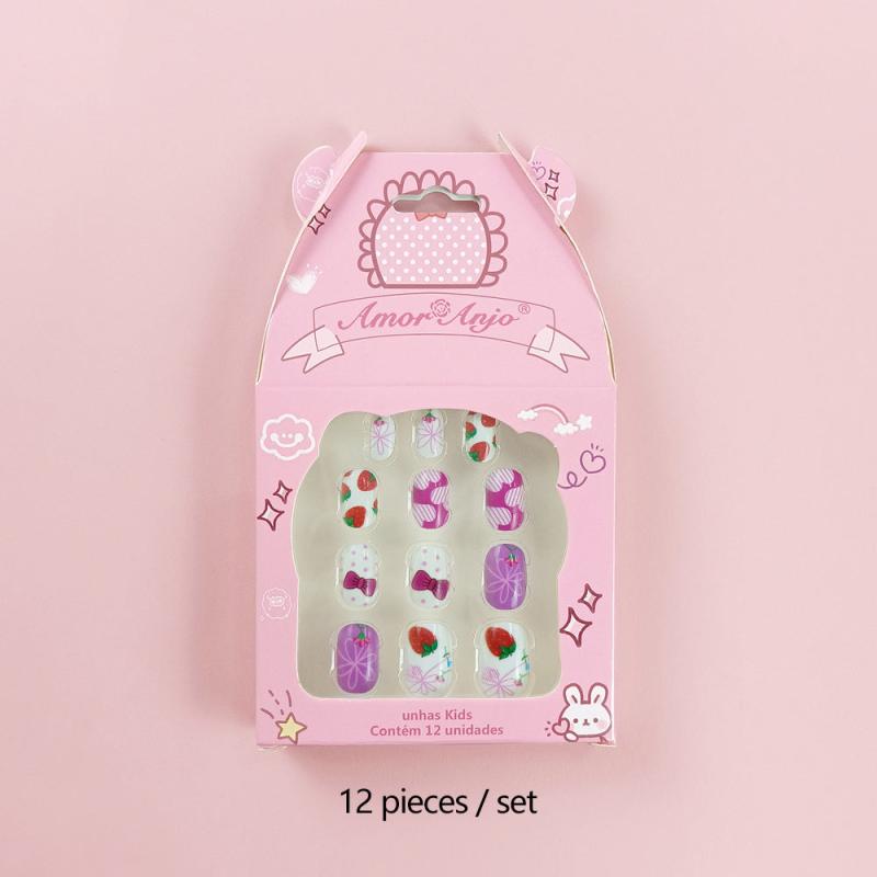 Kid's Cartoon Print Press On Nails 12pcs