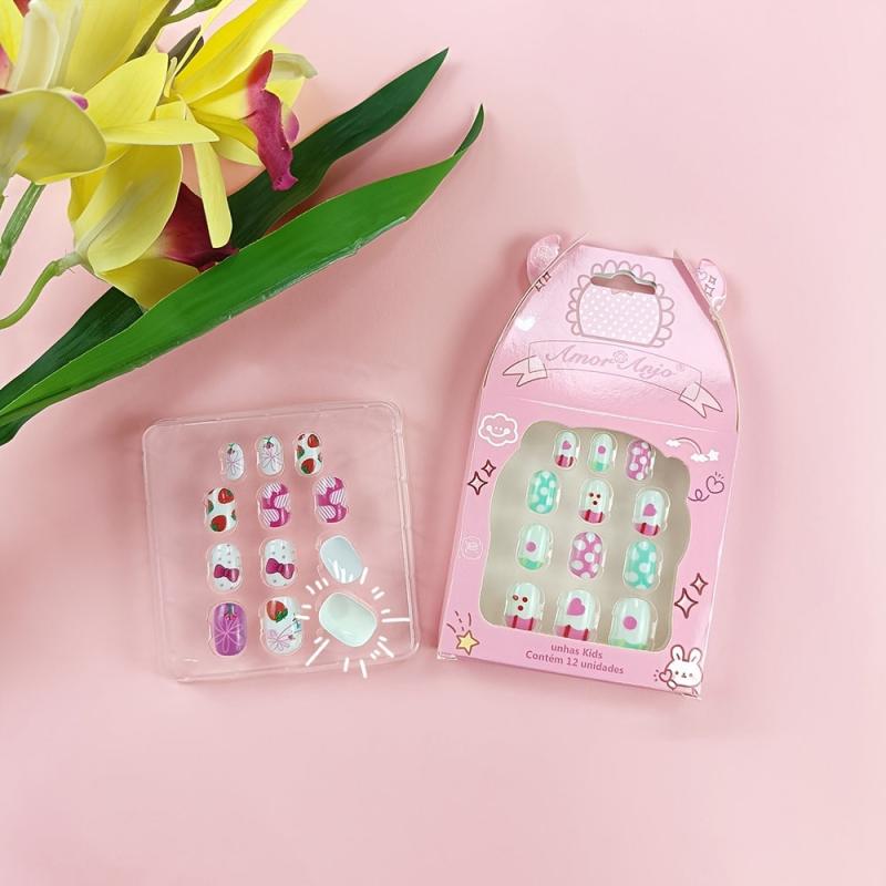 Kid's Cartoon Print Press On Nails 12pcs