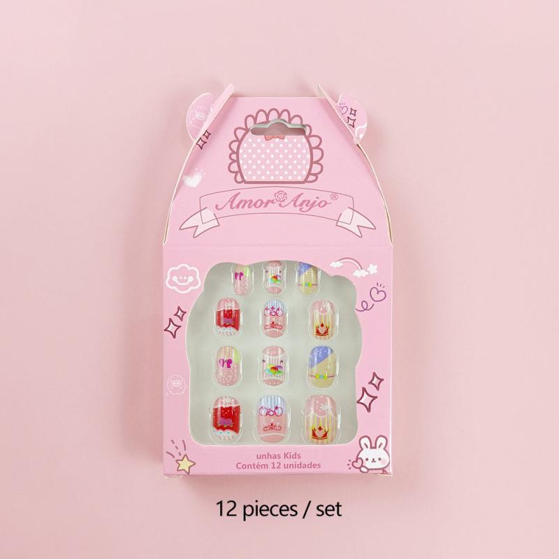 Kid's Cartoon Print Press On Nails 12pcs