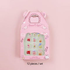 Kid's Cartoon Print Press On Nails 12pcs