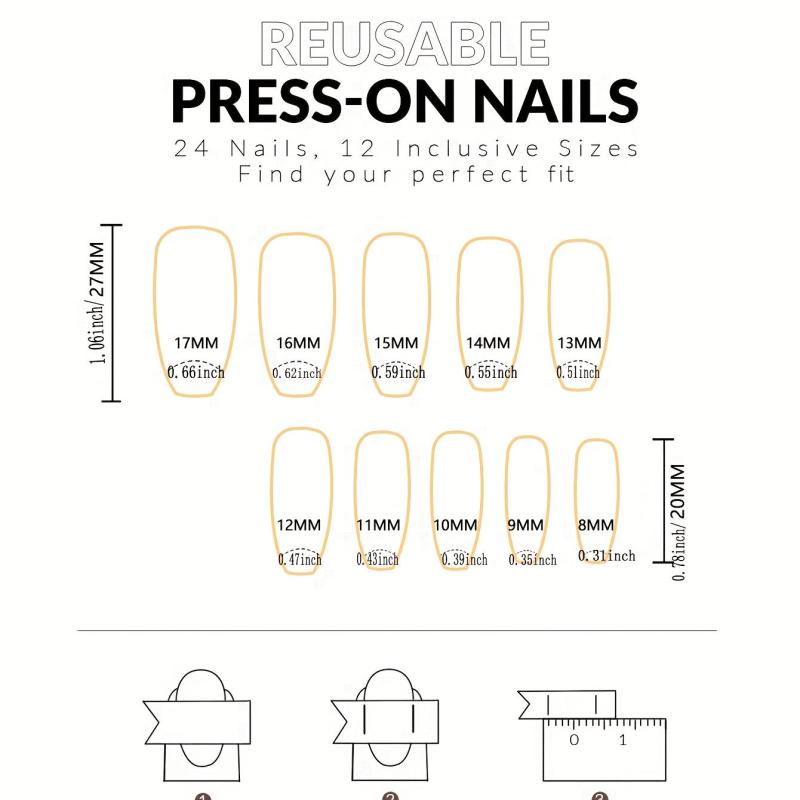 24pcs Golden Glitter French Tip Press On Nails Medium Ballerina False Nails