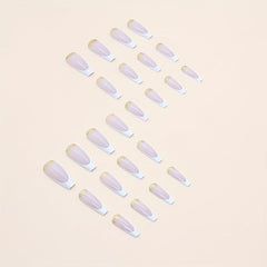 24pcs Golden Glitter French Tip Press On Nails Medium Ballerina False Nails