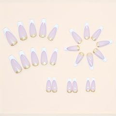 24pcs Golden Glitter French Tip Press On Nails Medium Ballerina False Nails