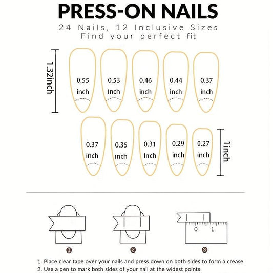 24 pcs Red Almond Press On Nails Long Lasting Easy to Apply