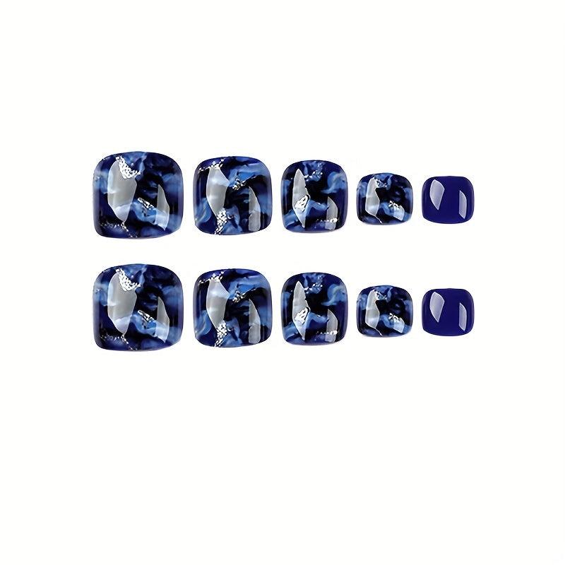 24pcs Square Press On Toe Nails Kit Glossy Full Cover Stick On for Y2K Look