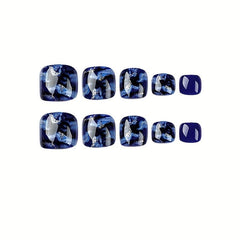 24pcs Square Press On Toe Nails Kit Glossy Full Cover Stick On for Y2K Look