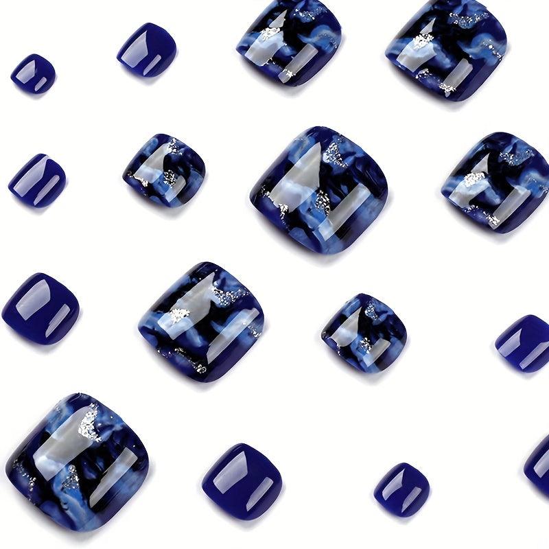 24pcs Square Press On Toe Nails Kit Glossy Full Cover Stick On for Y2K Look